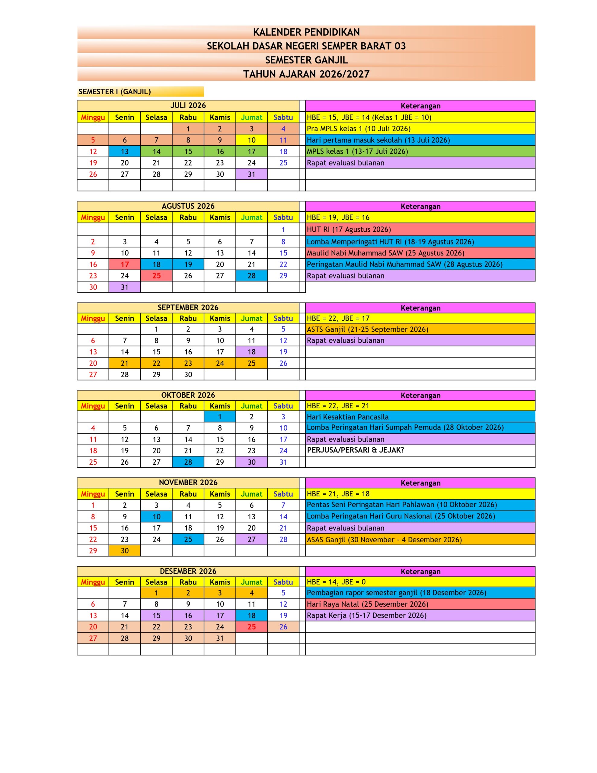 Kalender Akademik Tahun Ajaran 2026